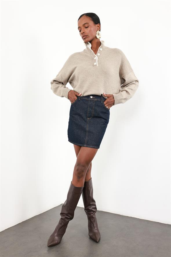 Rins Yıkamalı Mini Kot Etek 