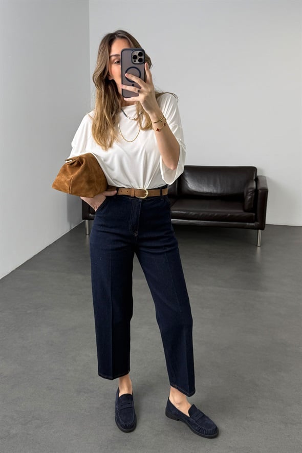 Rins Yıkamalı Yüksek Bel Tensel Baggy Jean 3001