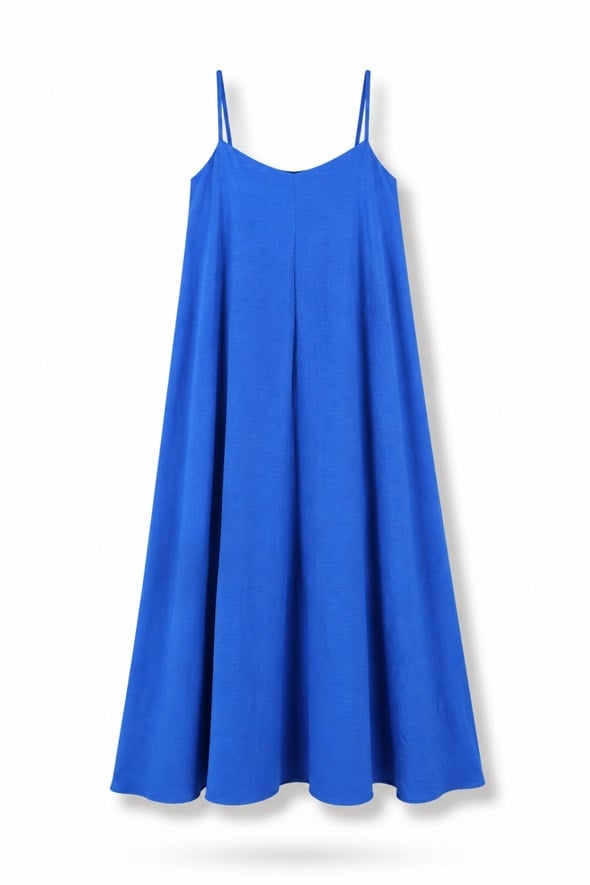 Saks Askılı Dökümlü Elbise 2975