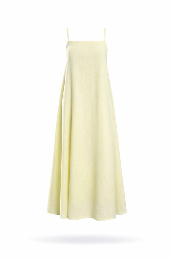 Sarı Askılı Keten Elbise 1057