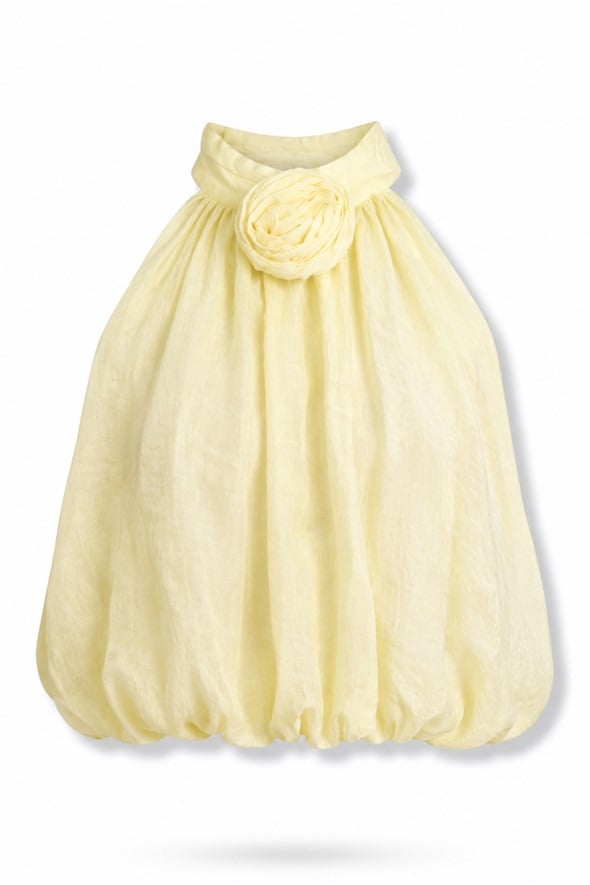 Sarı Halter Yaka Dökümlü Bluz 071927