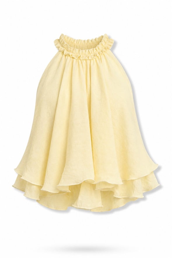 Sarı Halter Yaka Volanlı Bluz 071946