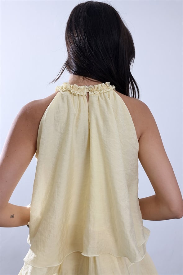 Sarı Halter Yaka Volanlı Bluz 071946