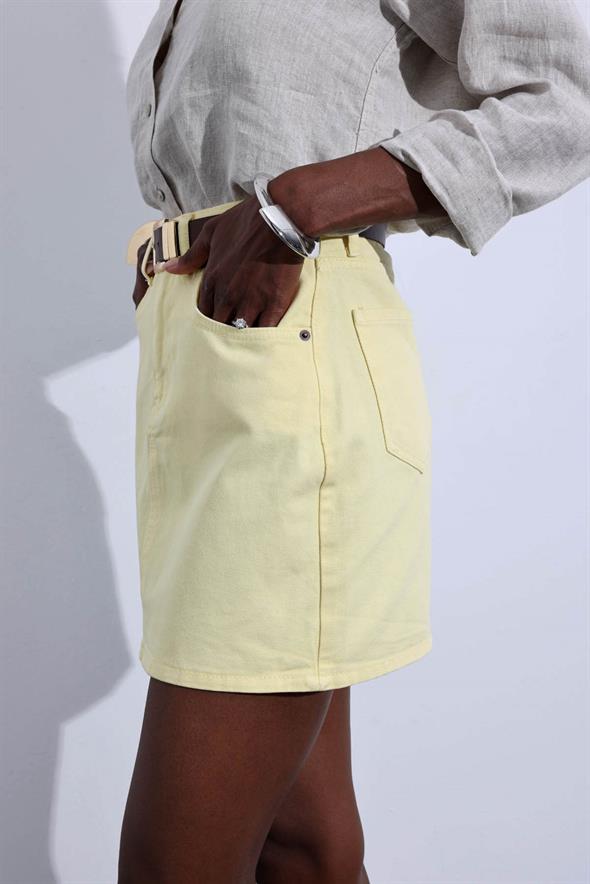 Sarı Mini Denim Etek 