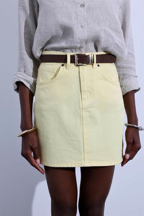 Sarı Mini Denim Etek 