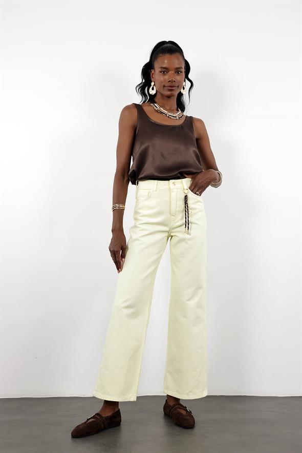 Sarı Yüksek Bel Aksesuar Detaylı Jean 17258