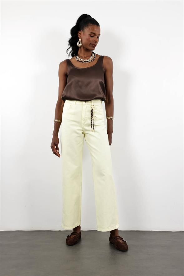 Sarı Yüksek Bel Aksesuar Detaylı Jean 17258