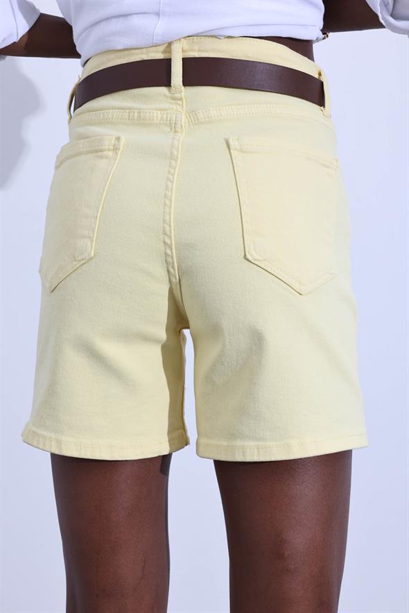 Sarı Yüksek Bel Şehir Boy Denim Şort 