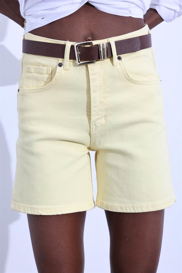 Sarı Yüksek Bel Şehir Boy Denim Şort 