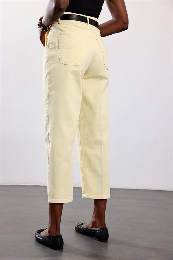 Sarı Yüksek Bel Tensel Baggy Jean 3001
