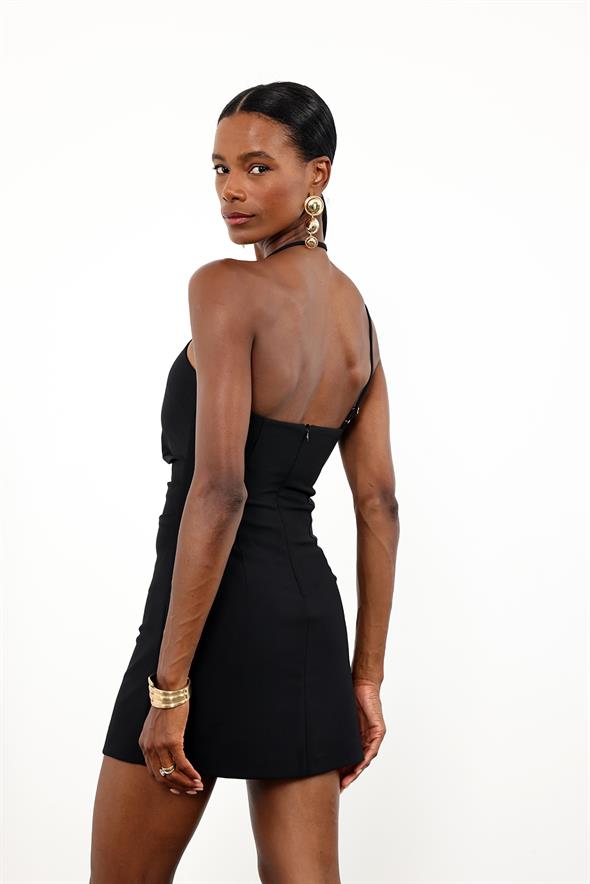 Siyah Aksesuar Detaylı Mini Elbise 12382