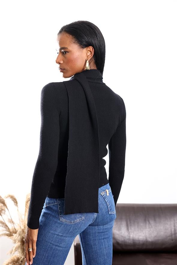 Siyah Atkı Detaylı Triko Hırka 17757