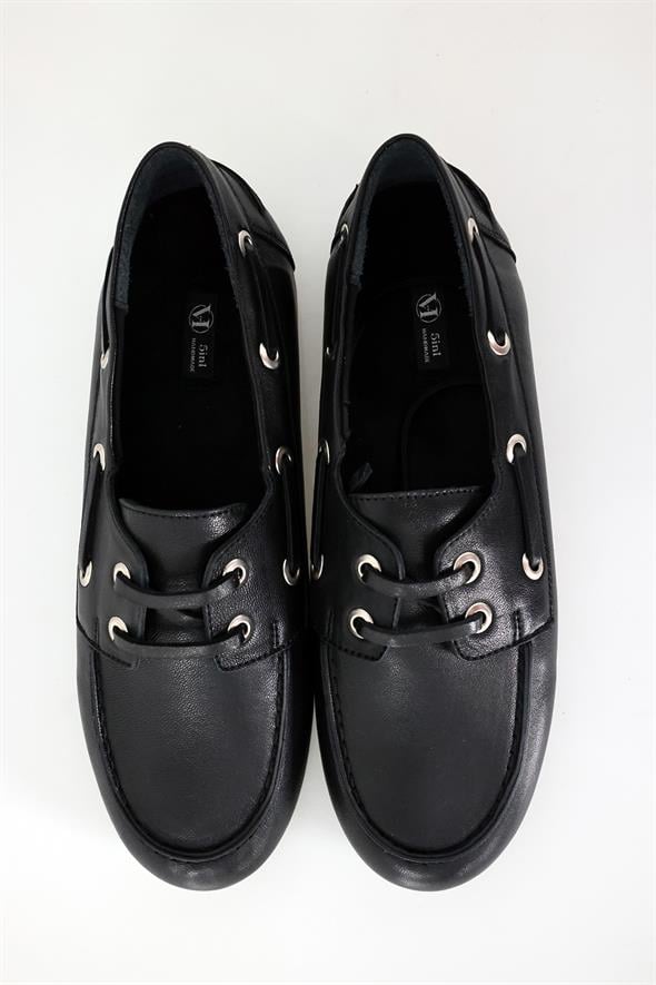 Siyah Bağcıklı Deri Makosen 24171