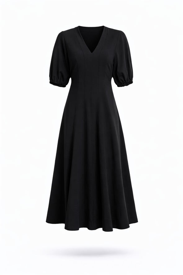 Siyah Balon Kollu Midi Elbise 5282