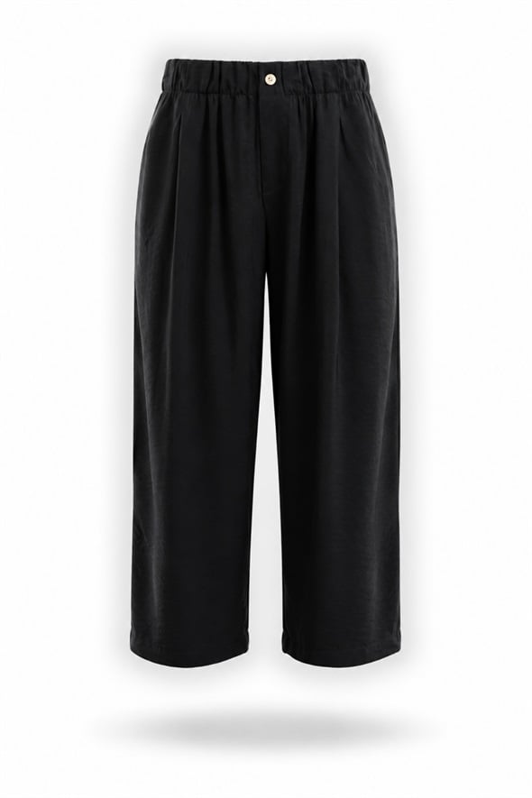 Siyah Beli Lastikli Bol Paça Pantolon 