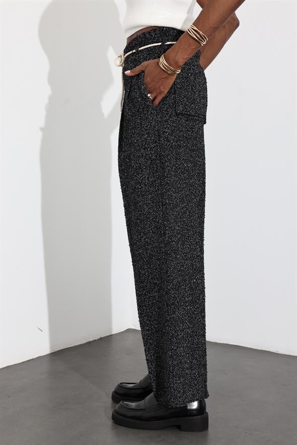 Siyah Beli Lastikli Kaşe Pantolon 1471