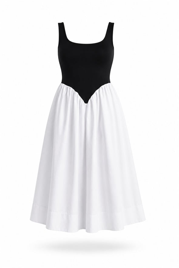 Siyah-Beyaz İki Renk Poplin Elbise 8309