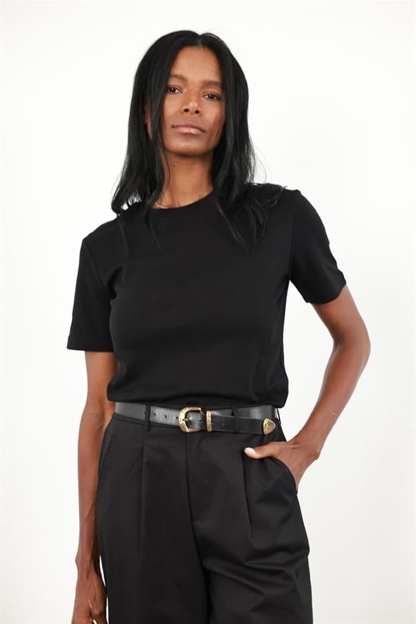 Siyah Bisiklet Yaka Basic Tişört 1075