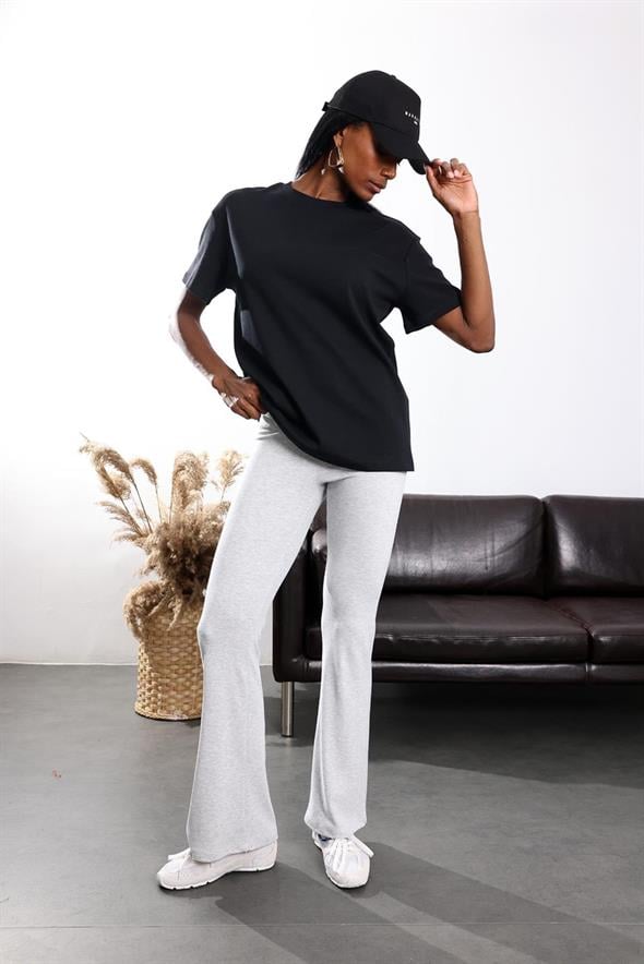 Siyah Bisiklet Yaka Oversize Tişört 4031