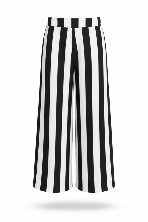 Siyah Çizgili Bol Paça Pantolon 00201