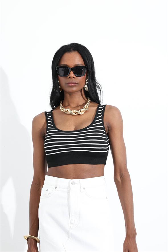Siyah Çizgili Triko Crop 0637