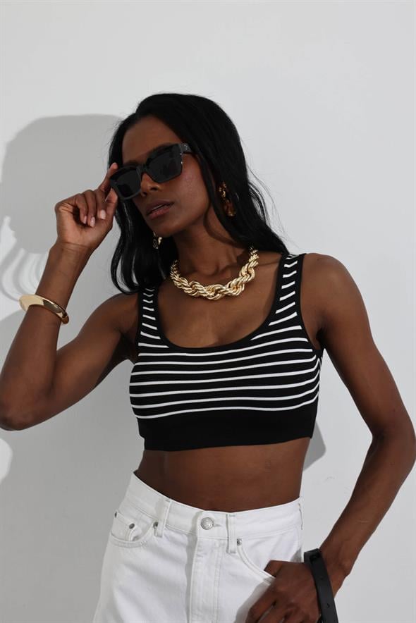 Siyah Çizgili Triko Crop 0637