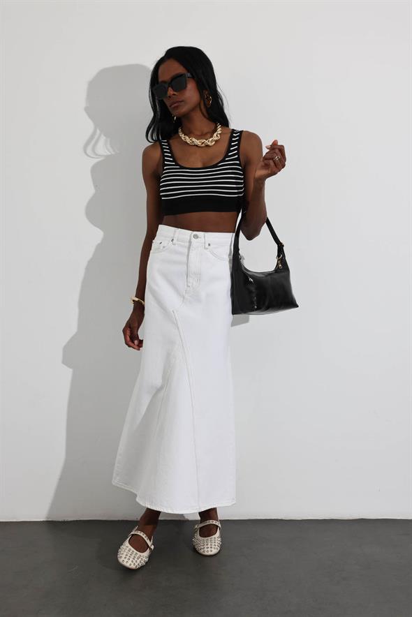 Siyah Çizgili Triko Crop 0637