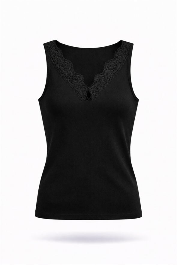 Siyah Dantel Detaylı Fitilli Atlet 26288