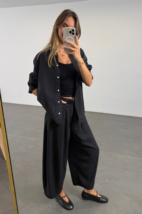 Siyah Denim Gömlek Pantolon Takım 