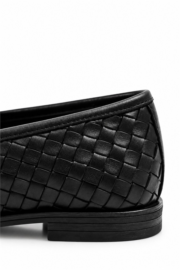 Siyah Deri Örgü Loafer 43702