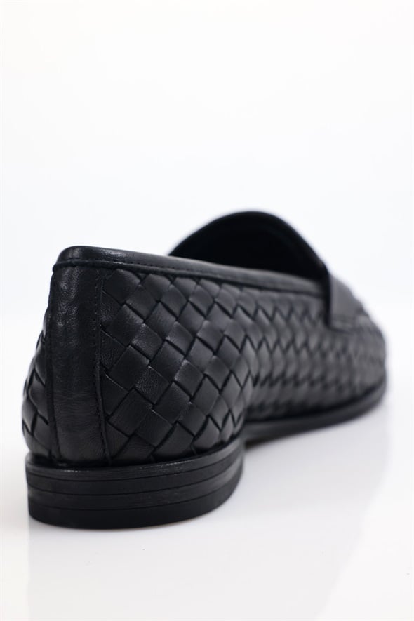 Siyah Deri Örgü Loafer 43702