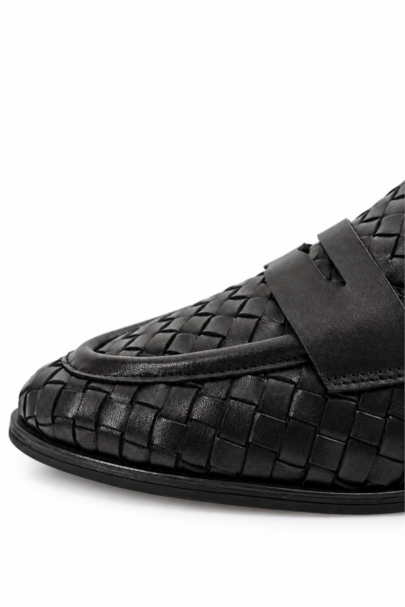 Siyah Deri Örgü Loafer 43702