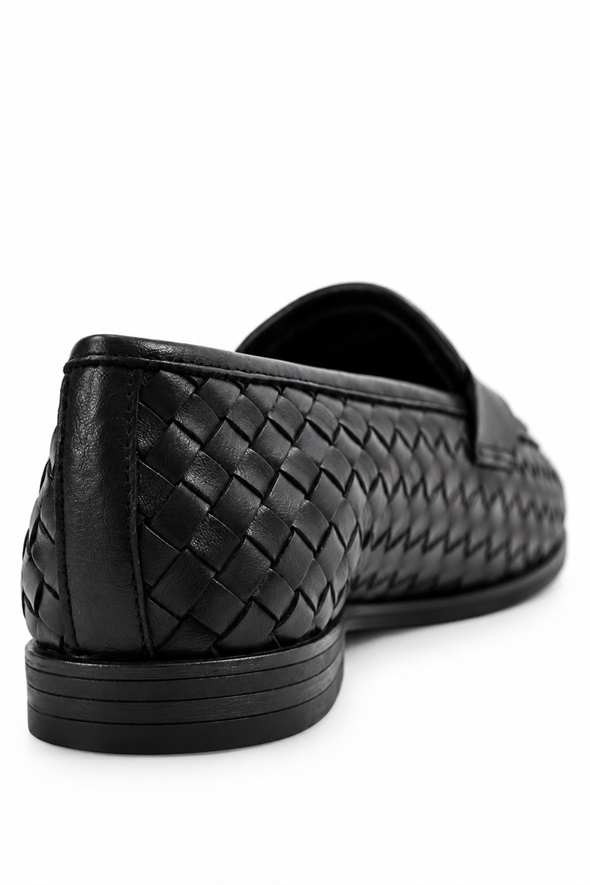 Siyah Deri Örgü Loafer 43702