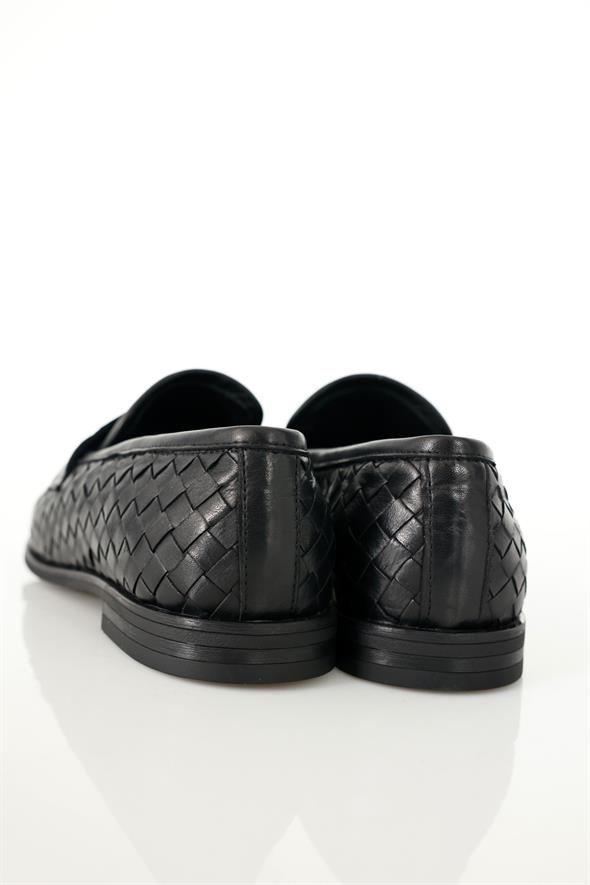Siyah Deri Örgü Loafer 43702
