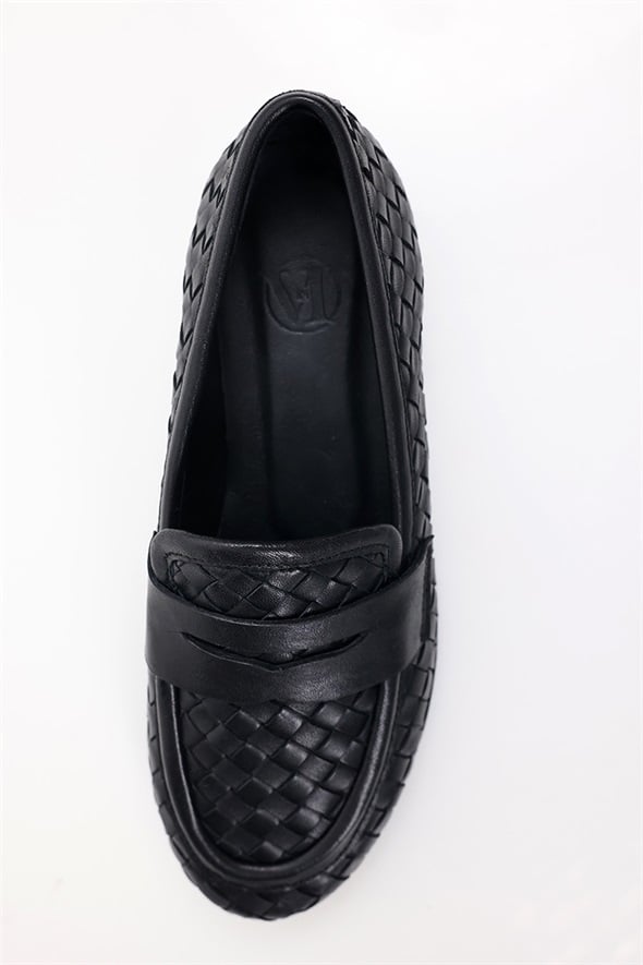 Siyah Deri Örgü Loafer 43702