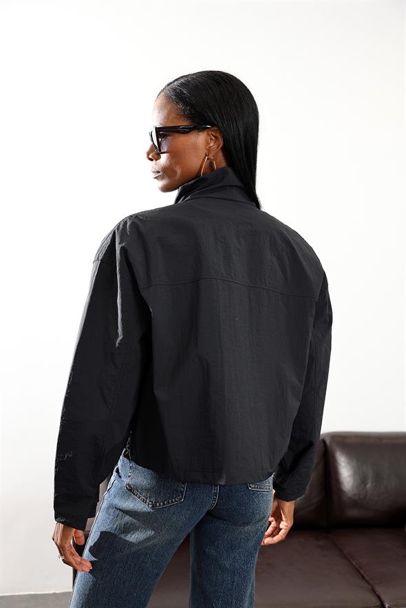 Siyah Dik Yaka Bomber Yağmurluk 1225