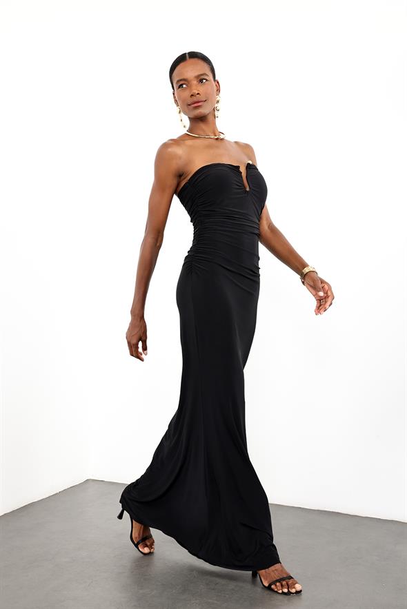 Siyah Drapeli Maxi Boy Elbise 12021