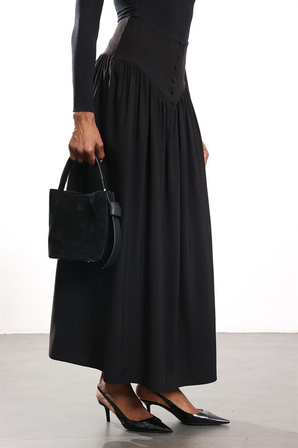 Siyah Önü Düğmeli Midi Etek 041171
