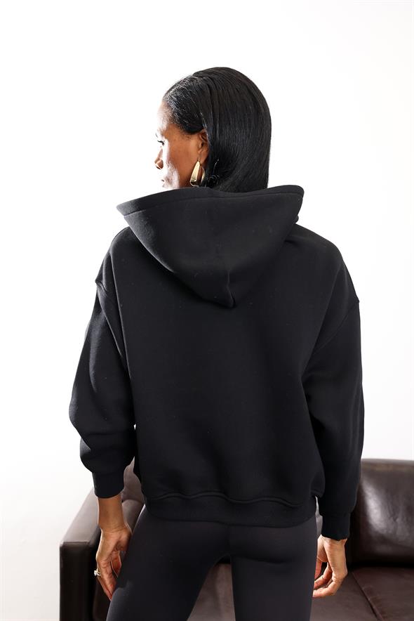Siyah Fermuarlı Kapüşonlu Sweatshirt 10822