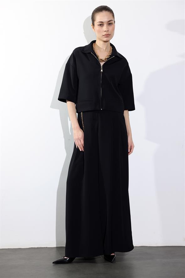 Siyah Fermuarlı Yarım Kol Ceket 131056