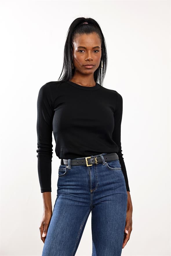 Siyah Fit Basic Uzun Kol Tişört 
