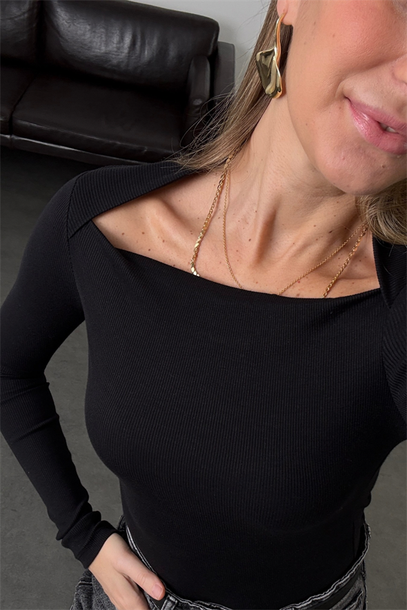 Siyah Fitilli Uzun Kollu Bluz 17433