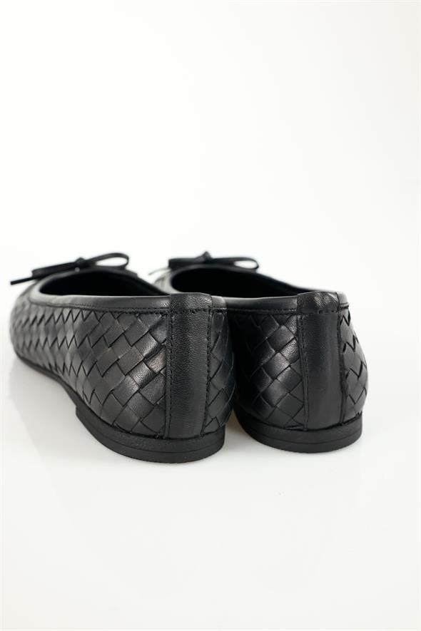 Siyah Flexible Deri Örgü Babet 36617