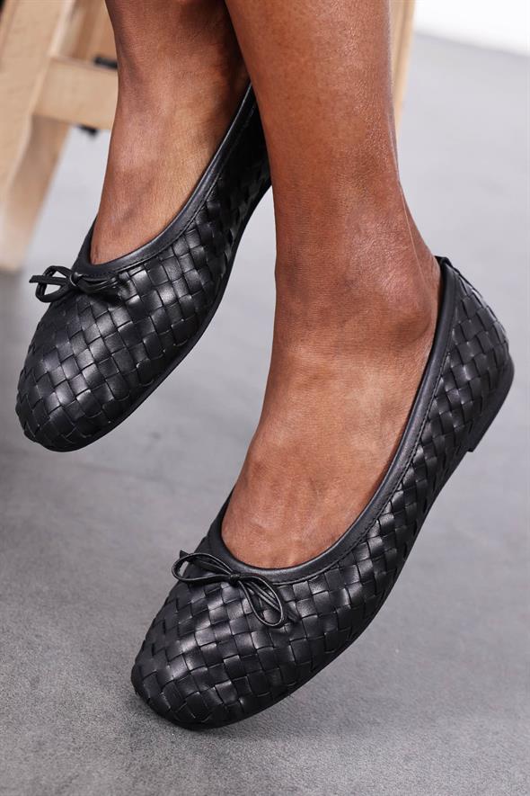 Siyah Flexible Deri Örgü Babet 36617