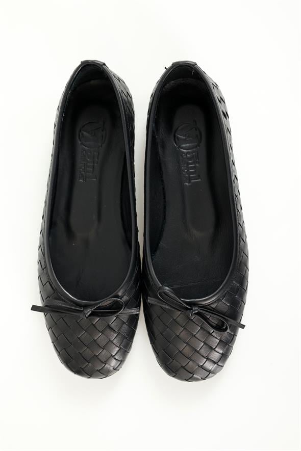 Siyah Flexible Deri Örgü Babet 36617