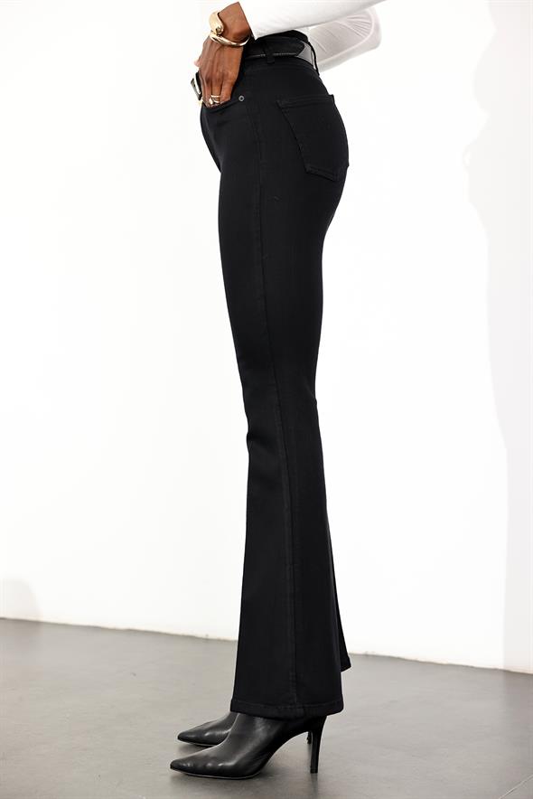 Siyah Full Likra Toparlayan Flare Jean 7578