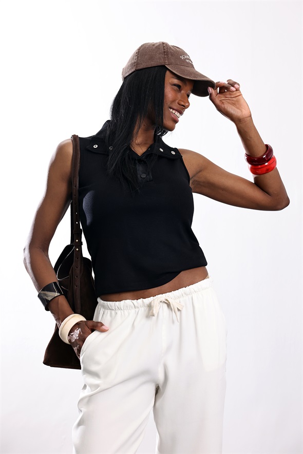 Siyah Garni Detaylı Modal Atlet 