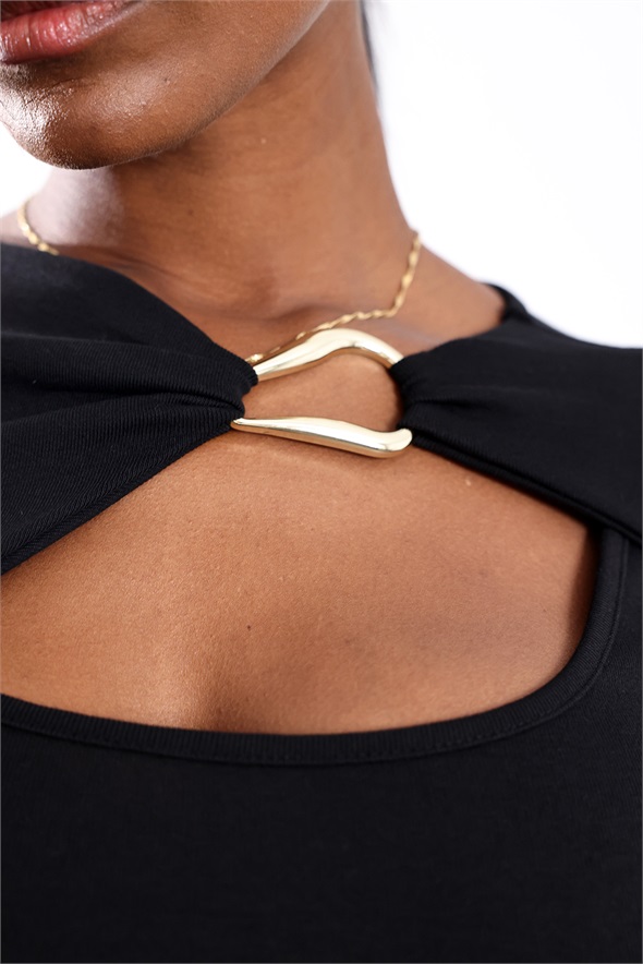 Siyah Gold Aksesuar Detaylı Bluz 17093