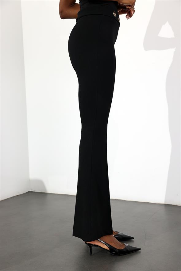 Siyah Gold Düğmeli Likralı İspanyol Pantolon 37068