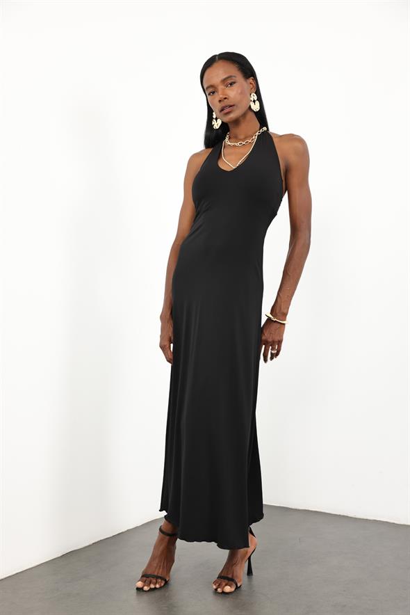Siyah Halter Yaka Bodycon Elbise 